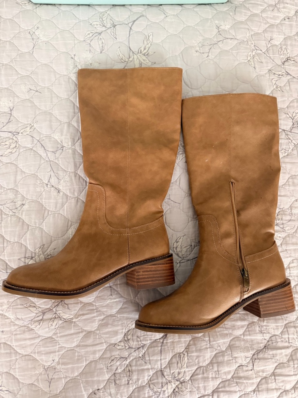Classic Tan Mid-Calf Leather Boots - Women's